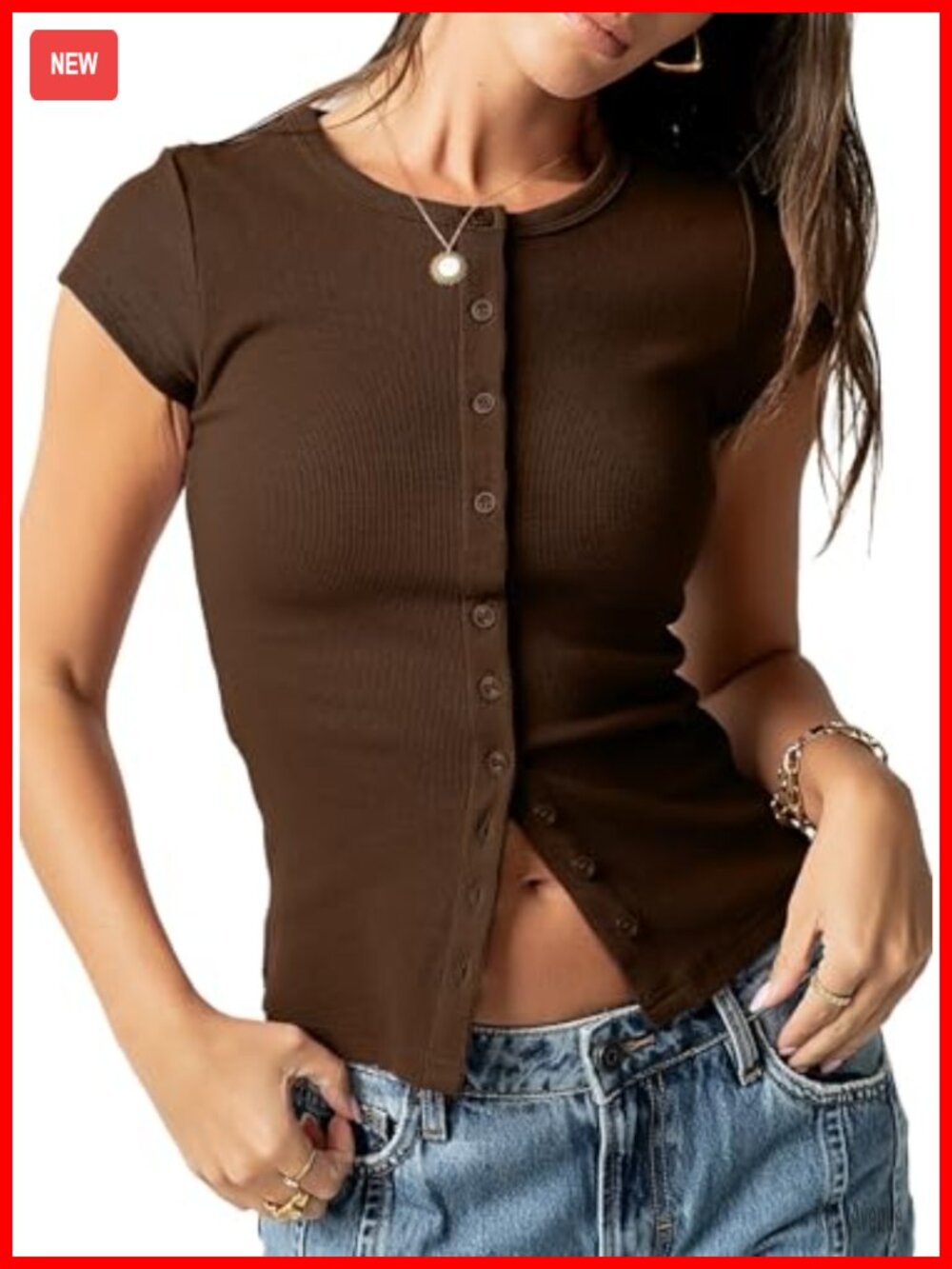 Ribbed Short Sleeve Button Down Slim Fit Cropped Top